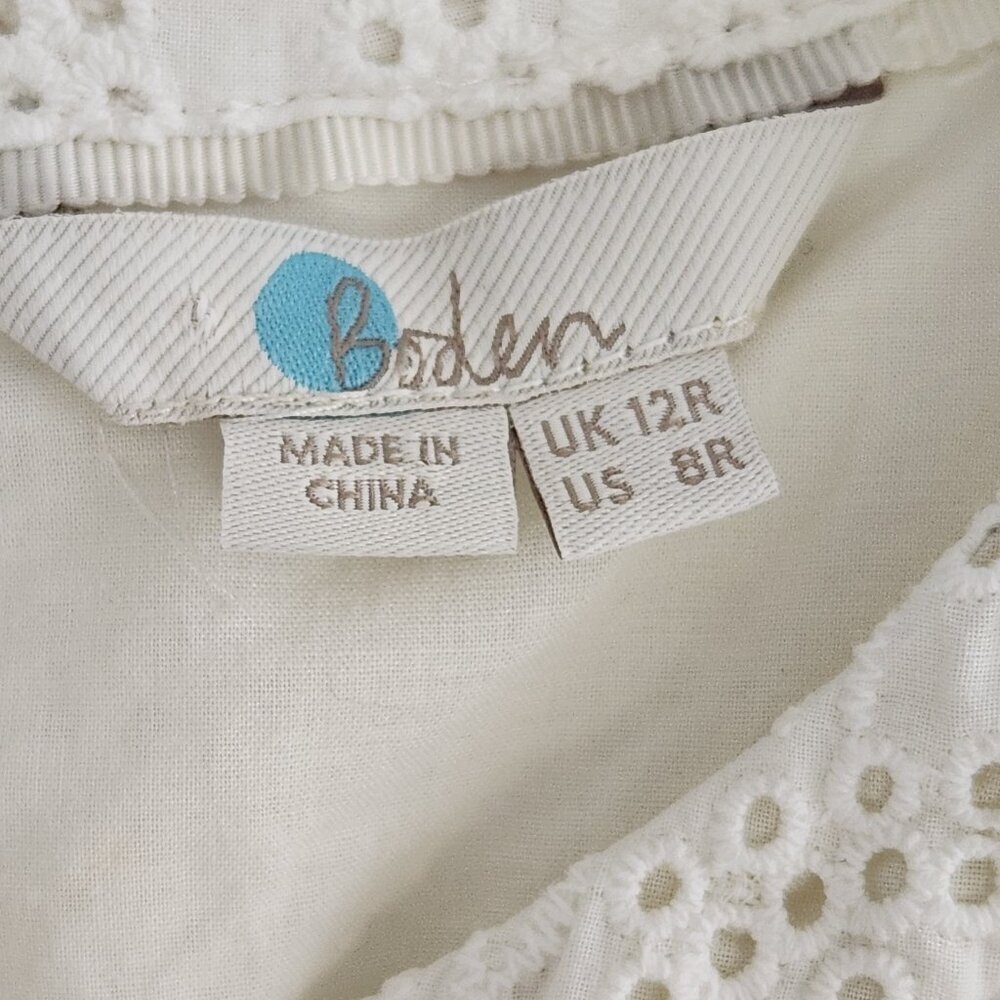 Boden Eyelet Sleeveless Dress Size 8R Off-White 100% Cotton - Picture 5 of 7